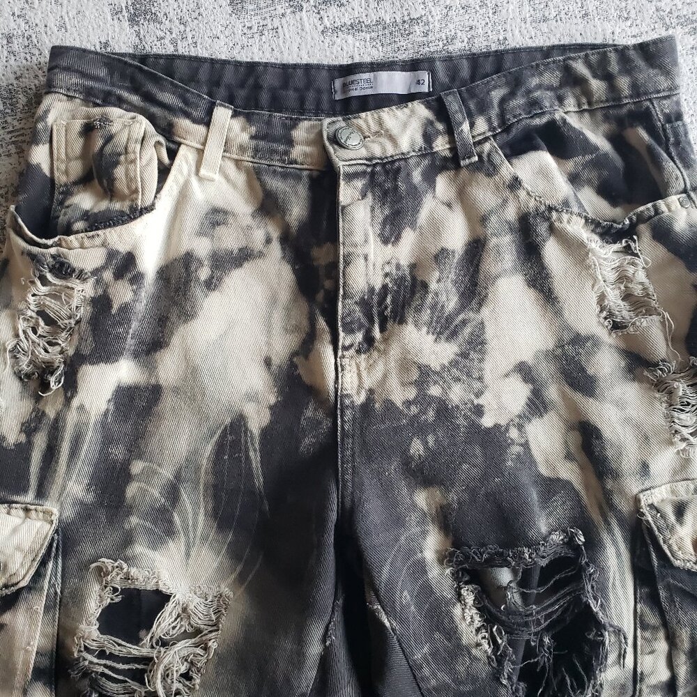 Custom hand painted Tie Dye Cargo Pocket Jeans Demobaza style~